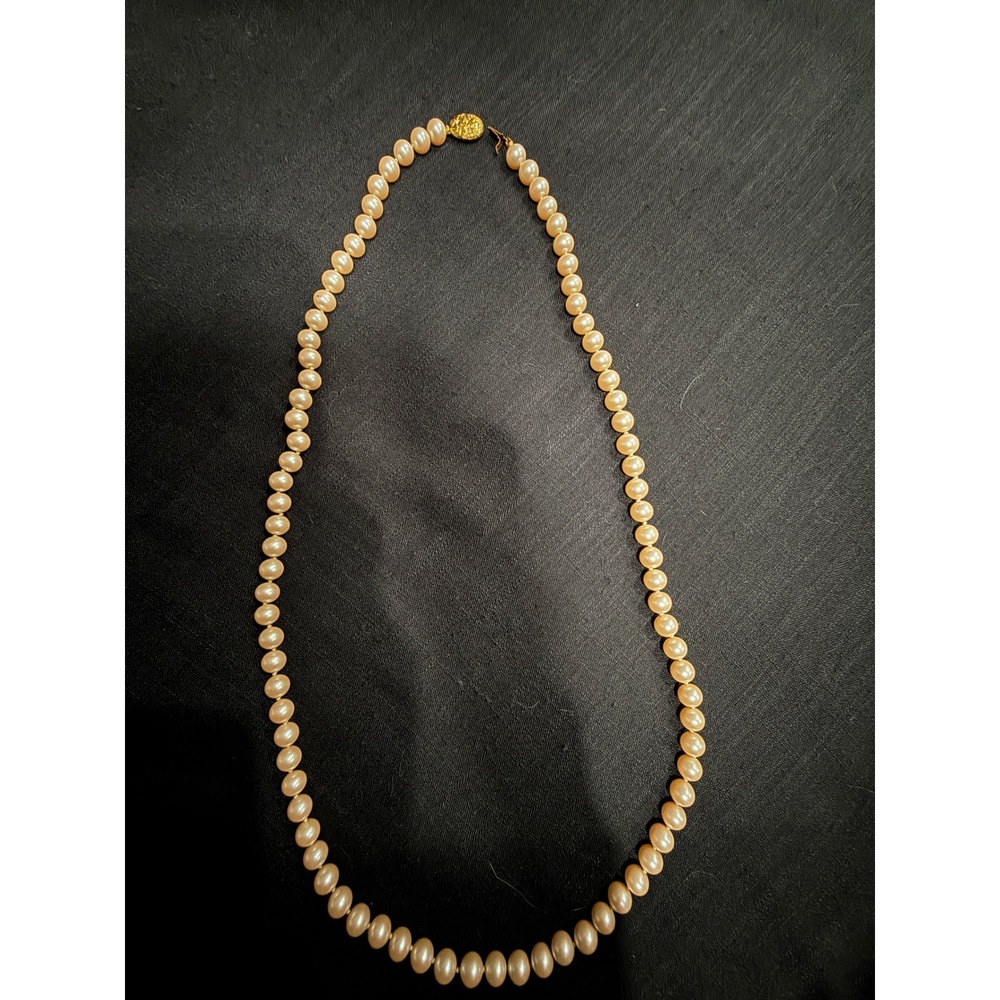 Elegant baby pink Pearl Necklace‎ Gold Tone Clasp Statement Jewelry 30"